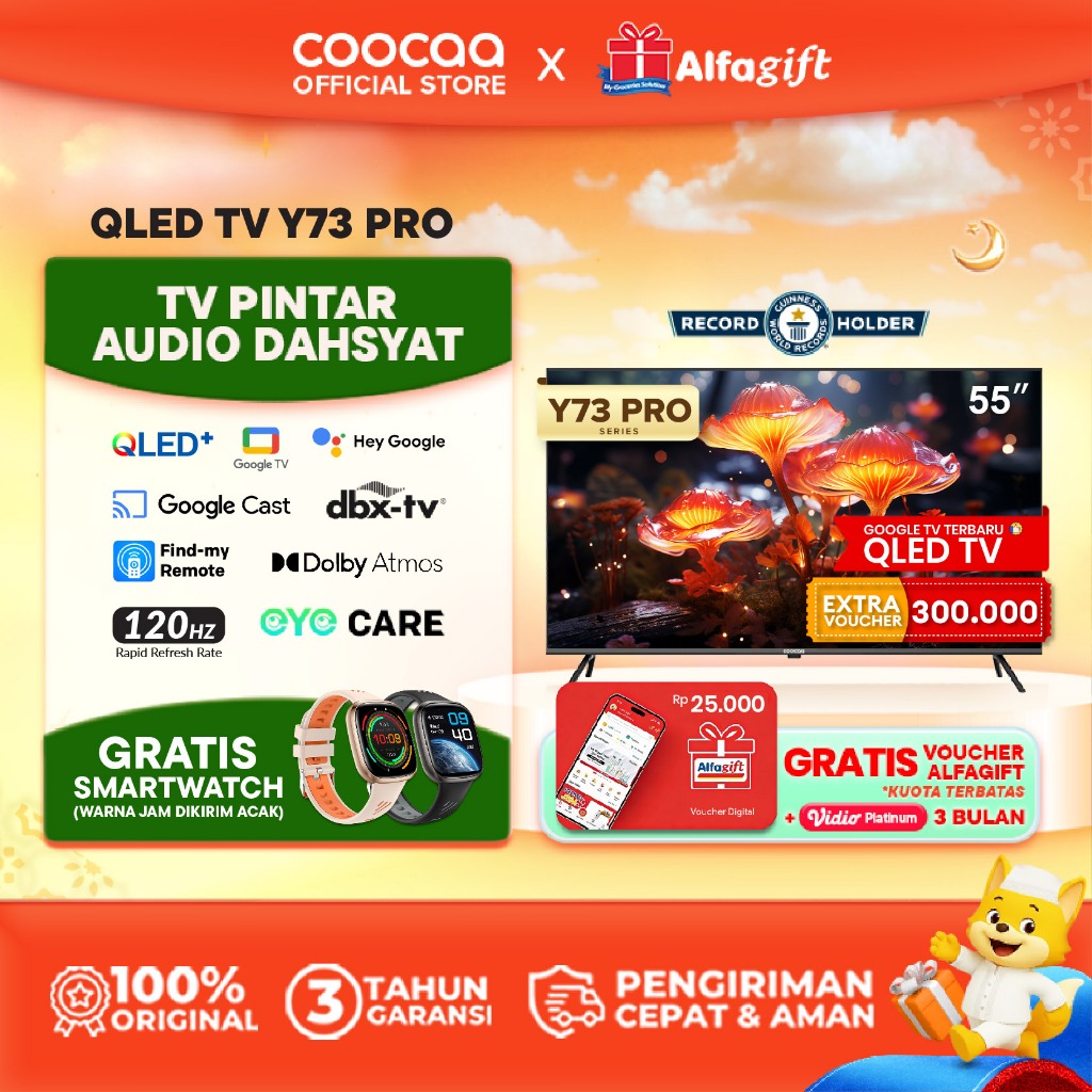[TERBARU] COOCAA TV 55 inch Y73 Pro - 4K QLED+ - Google TV - 120Hz Motion - S AI Engine - MEMC - dbx