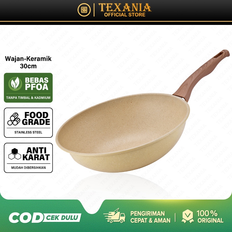 TEXANIA Wajan Keramik 30cm Wajan Anti Lengket Warna Cream Kitchenware