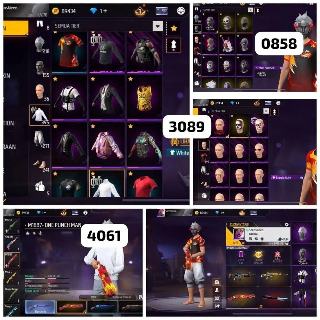 jual akun free fire sultan old skin SG OPM