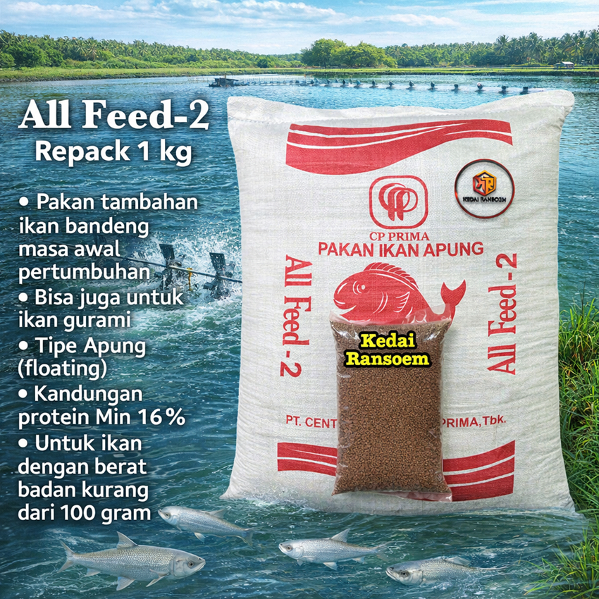 All Feed-2 Eceran 1 kg Pakan Ikan Bandeng | Pelet Ikan Gurami | Pakan Ikan Apung