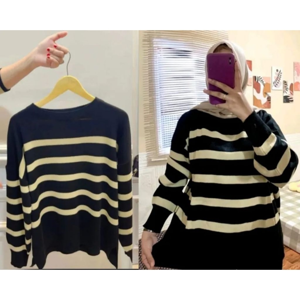 Maudy sweater rajut garis garis knit korean style atasan wanita