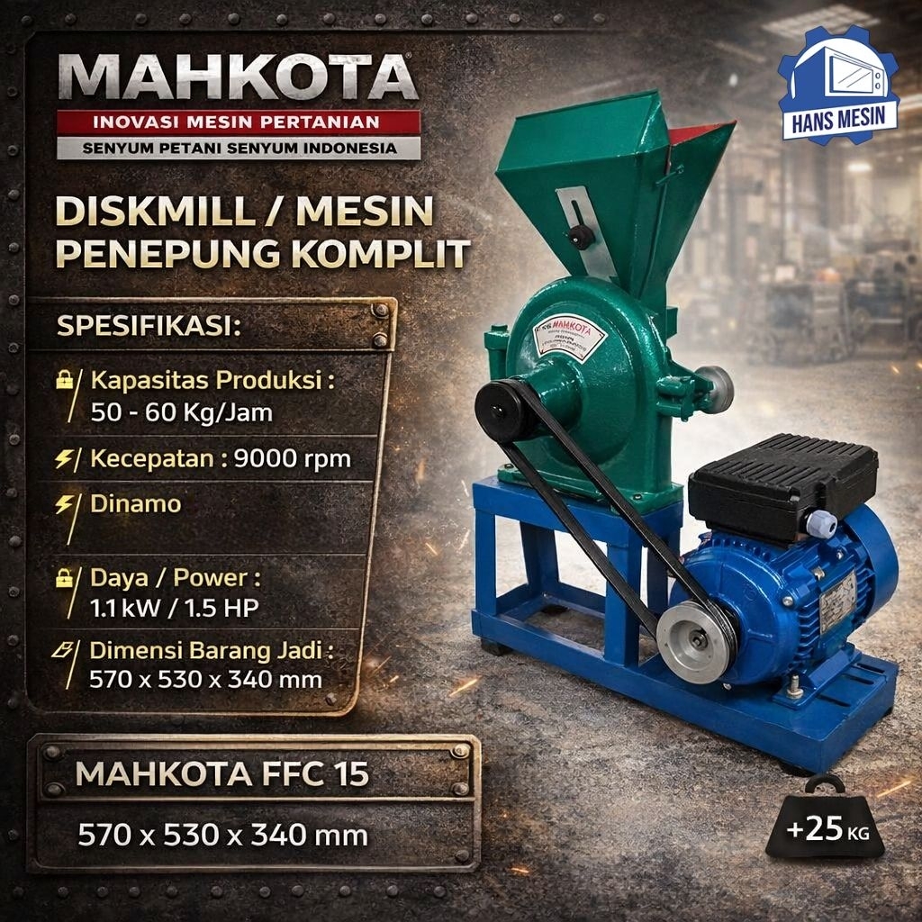 Disk mill mesin gilingan tepung ekonomis ffc 15 + dinamo listrik 1,5 HP