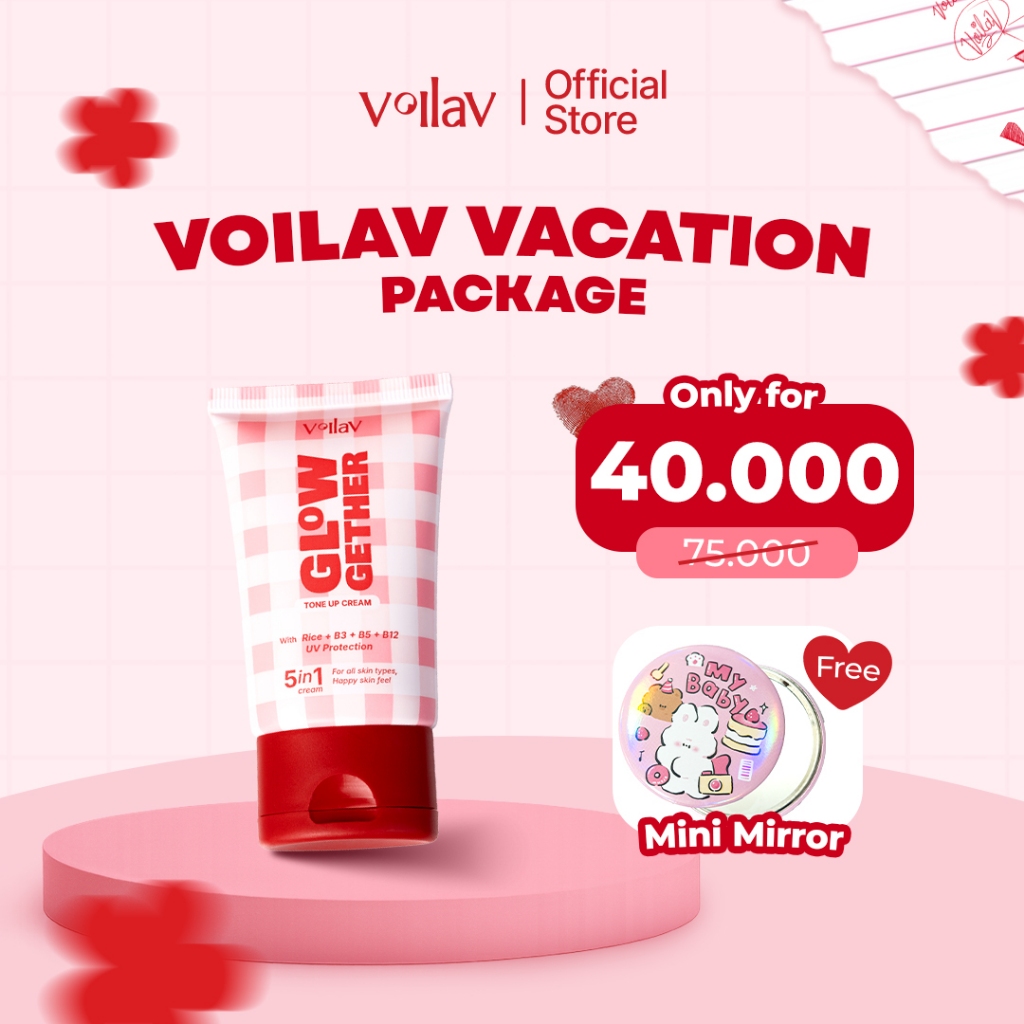 [BEST DEAL PACK] Voilav Vacation Package - VoilaV Glow Gether Tone Up Cream 40 gr Free Mini Mirror