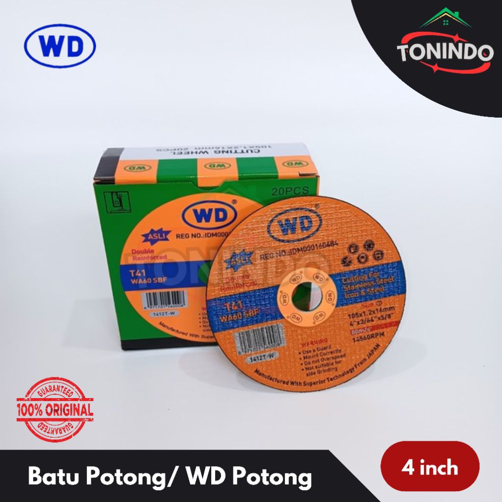 Mata Gerinda WD Potong 4" (1pack isi 20pcs) - Untuk Potong Besi, Baja, Stainless