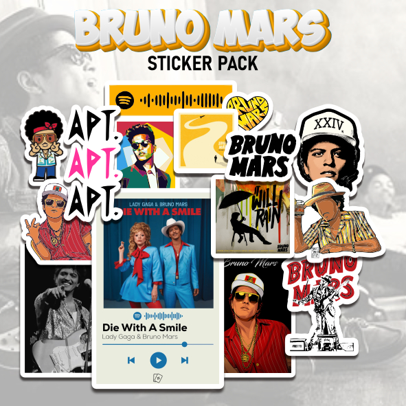 15pcs Stiker BRUNO MARS Aesthetic Pack | Tahan Air Anti Luntur Garansi Kembali 100% | Vinyl Laminasi