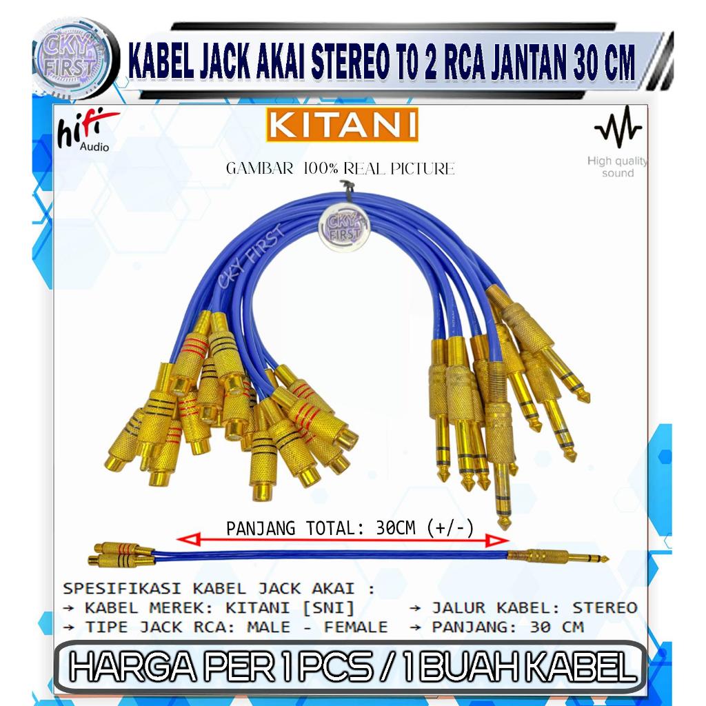 KABEL JACK AKAI TO 2 RCA STEREO JANTAN 30 CM BETINA KABEL KITANI JACK AKAI TO 2 RCA GOLD