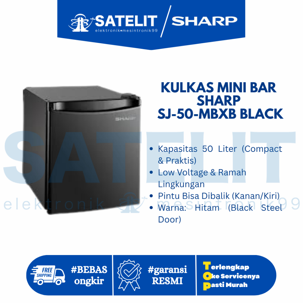 Kulkas Mini Bar Sharp SJ50MBXB 50 Liter 1 Pintu Low Watt Hemat Listrik Original Black