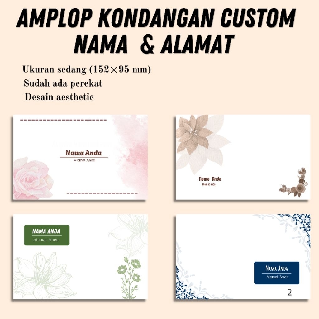 Amplop kondangan custom nama & alamat - 50 pcs sudah ada perekat