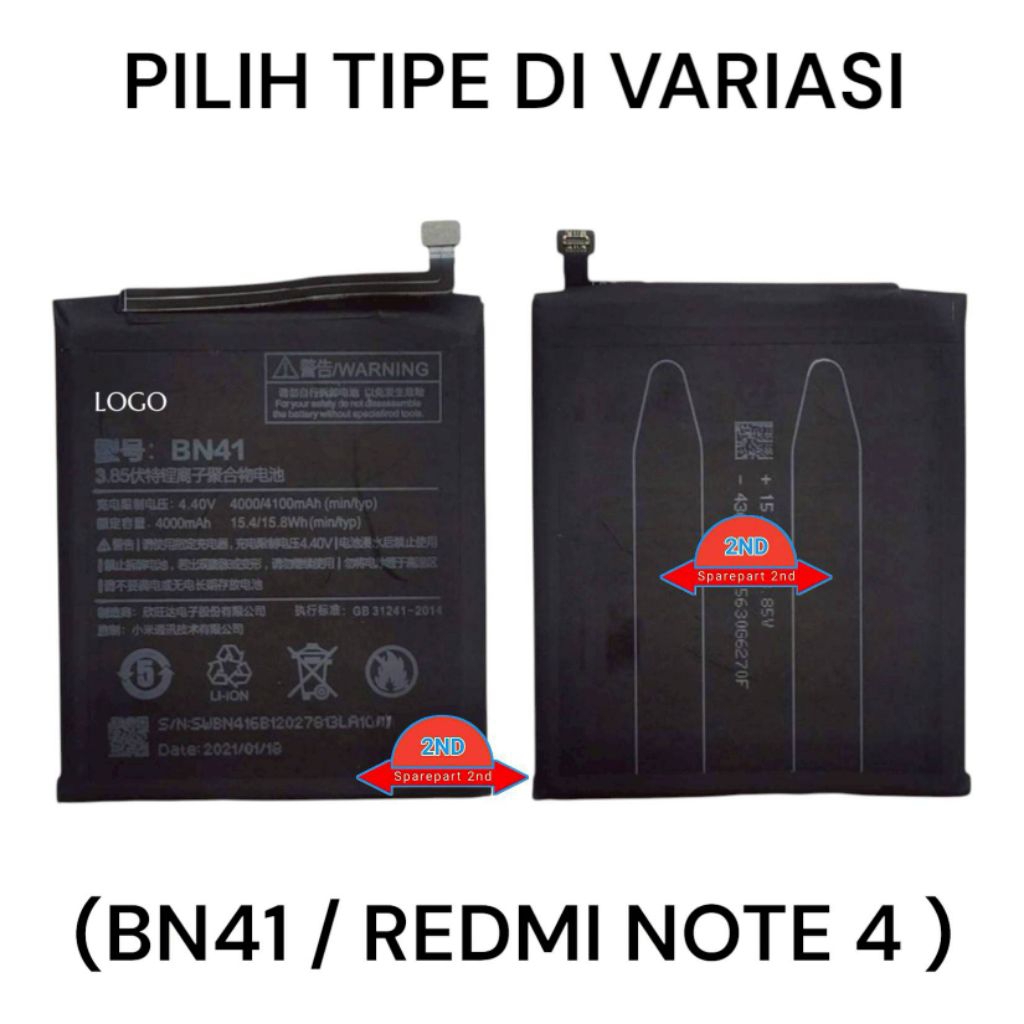 Baterai Xiaomi BN37 BN4A BN40 BN41 Redmi 6 6A Redmi Note 7 7 Pro 7S Redmi 4 Prime Pro Redmi Note 4 C