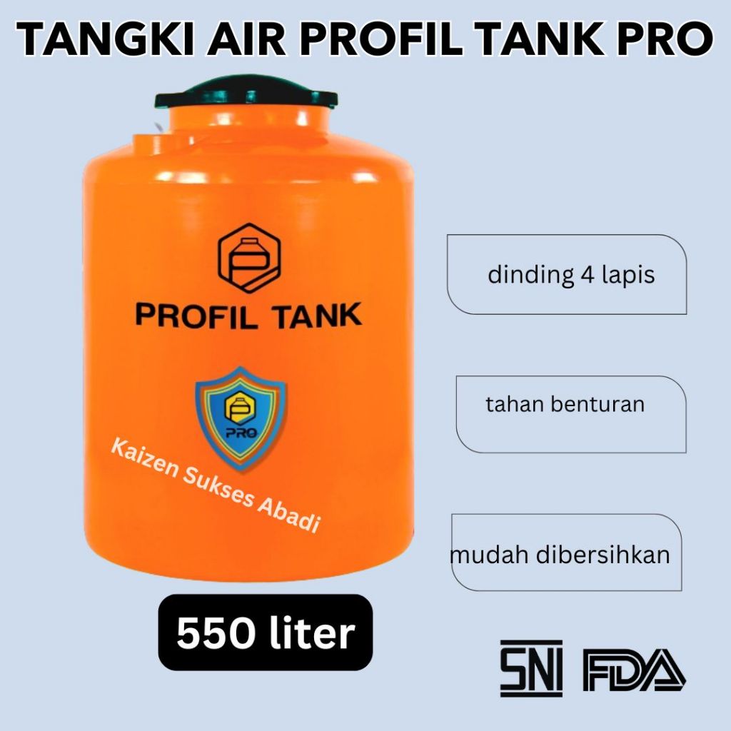 Tandon tangki toren air atas rumah plastik merek profil tank tipe pro series 550 500 liter tebal 4 l