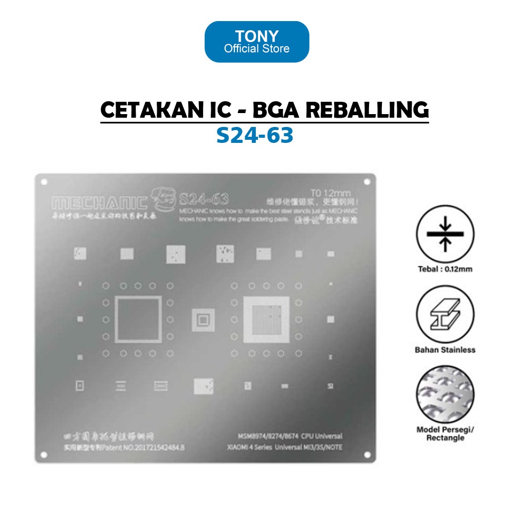 IC STENCIL MECHANIC S24-63 CPU XIAOMI MI3 3S NOTE - CETAKAN REBALLING CPU MSM8974 MI3 3S NOTE ORIGIN