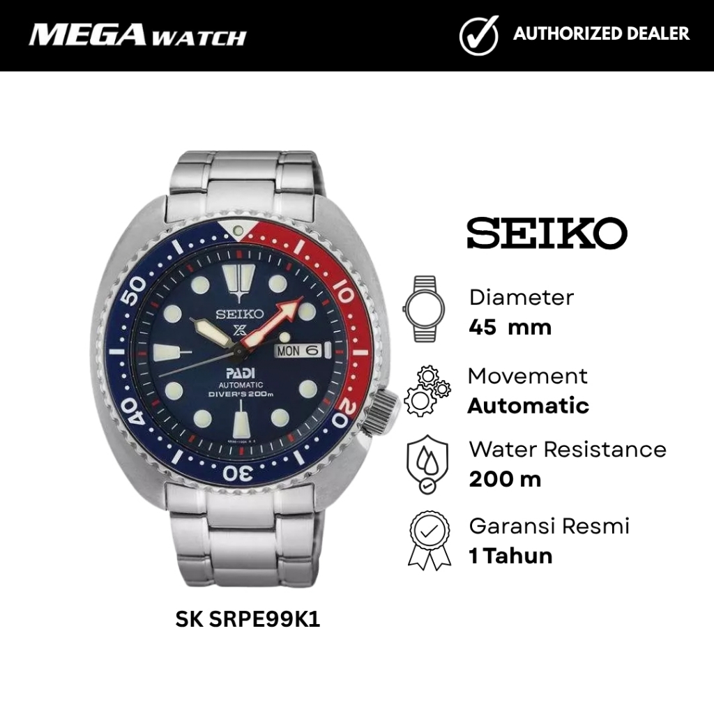 Jam Tangan SEIKO Prospex Pepsi Blue SK SRPE99K1 PADI Turtle Sea Diver