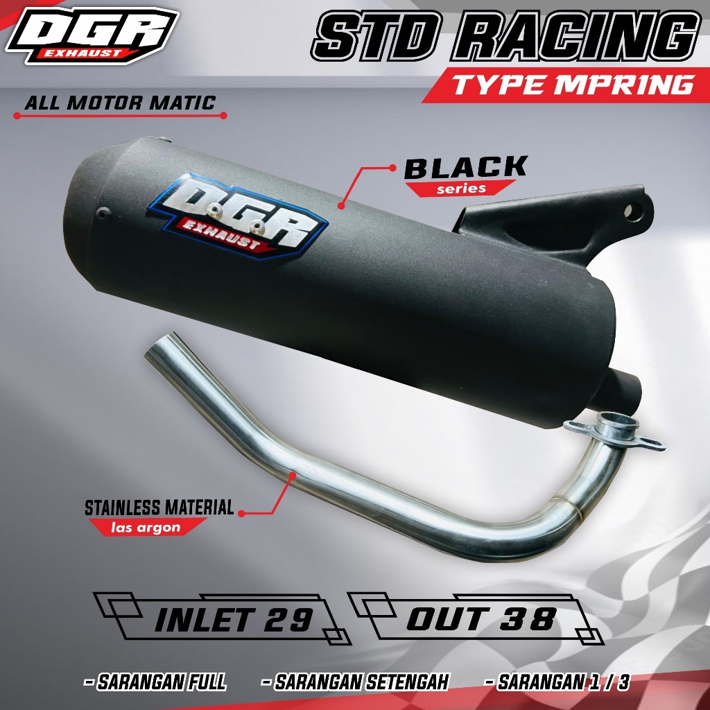 KNALPOT STD MPRING/RACING INLET 29 OUT 38MM BEAT KARBU / ESP / FI BEAT DELUXE MIO SPORTY MIO M3 SCOO