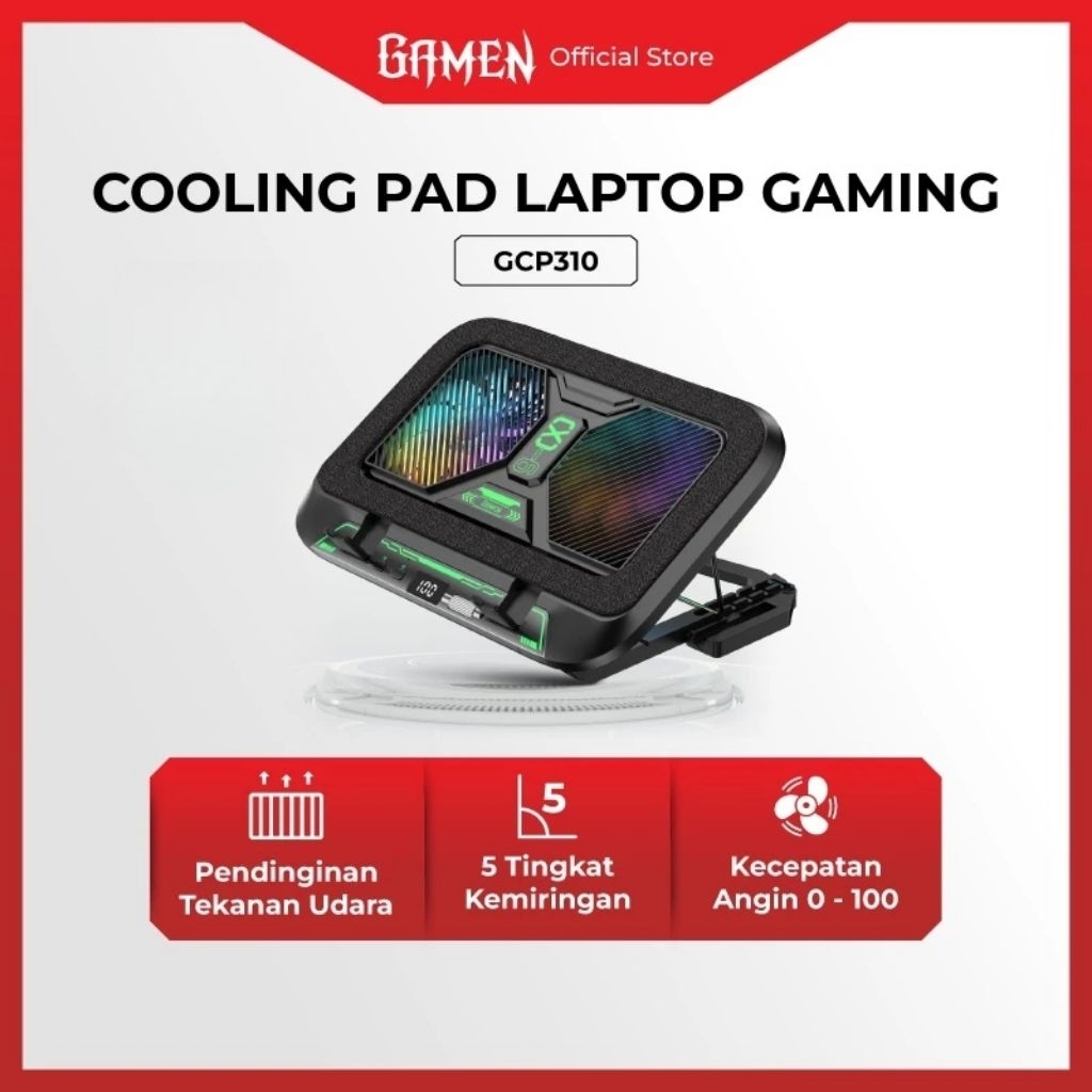 Coolong Pad Kipas Pendingin Laptop Notebook Macbook Gamen GCP310 Silent Fan RGB Light Original Berga