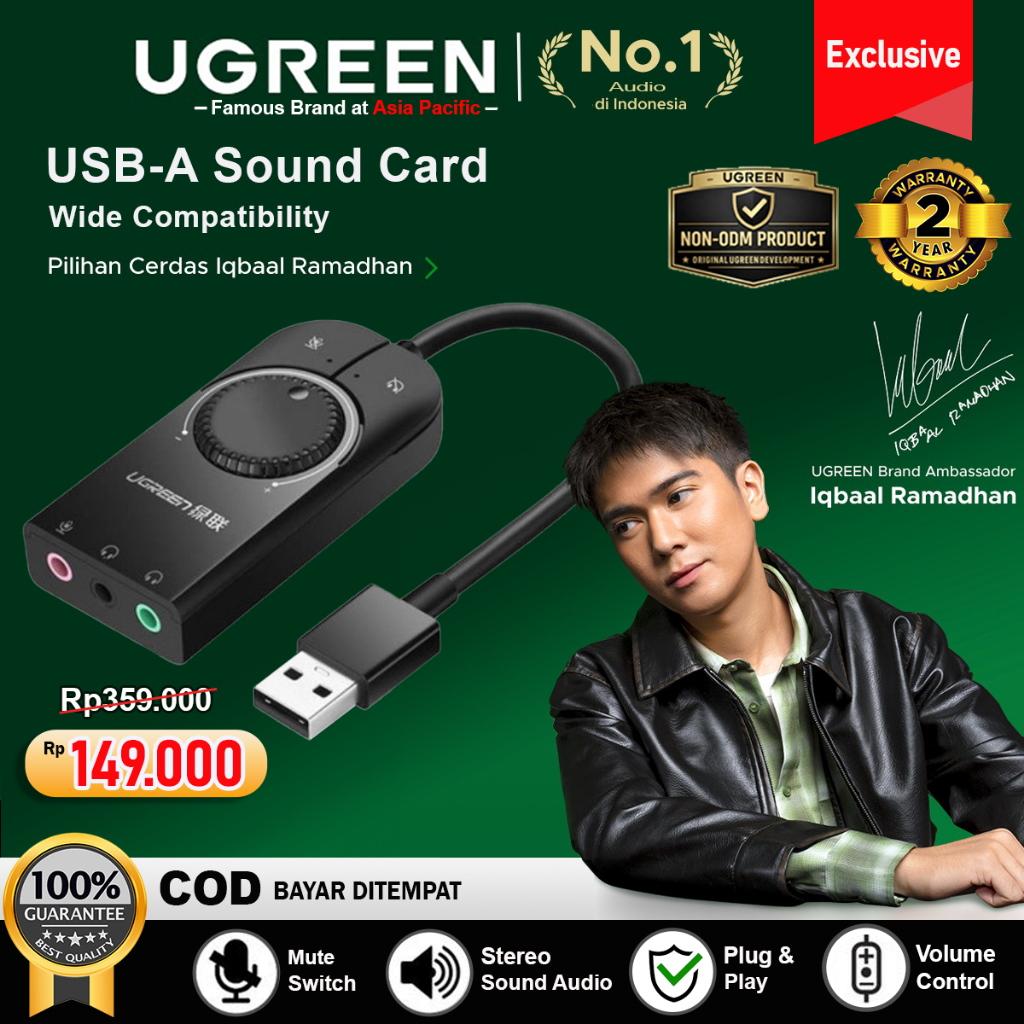 UGREEN Sound Card External Stereo Sound Audio Adapter Laptop PC PS4 40964