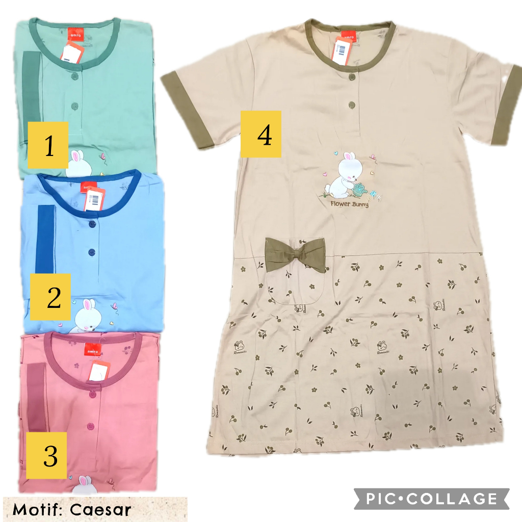 Dress rumah daster dewasa merk amro all size regular ibu busui bumil LD 100 kaos mini dress daster m