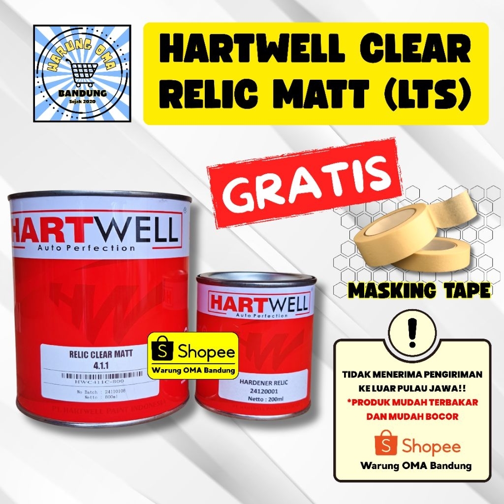 Hartwell Clear Vernish Relic Matt Lts - Gratis Masking Tape  - Perawatan Cat Mobil Motor