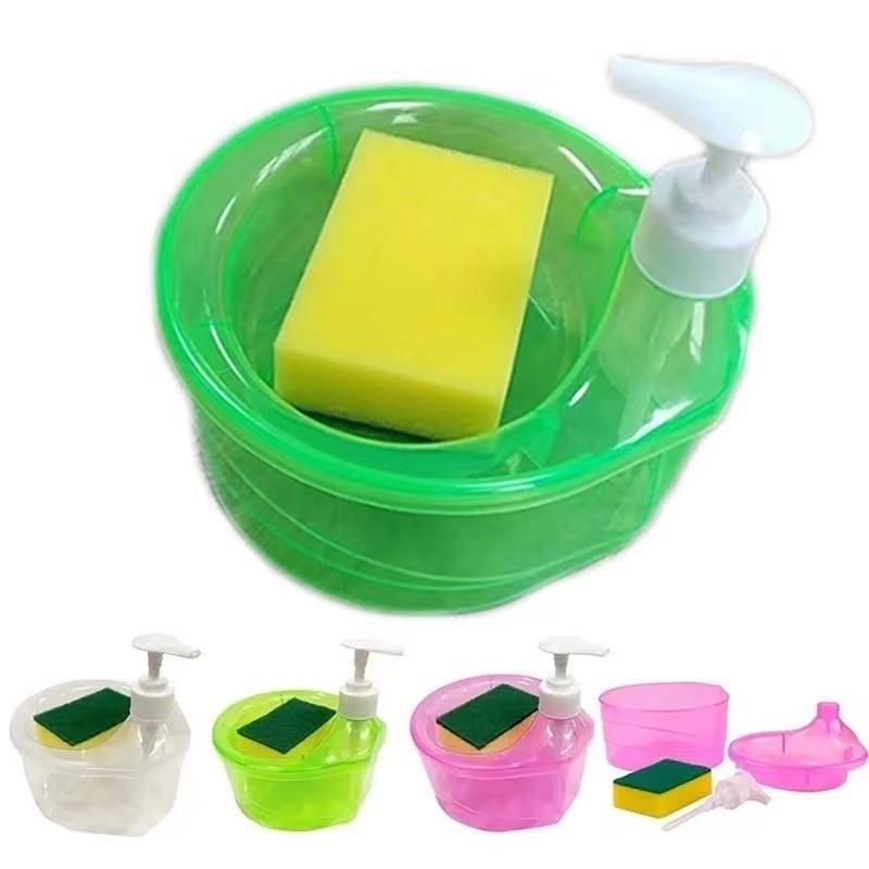 Tempat Sabun Cuci Piring + Spons / Wadah Sunlight Model Bulat / Dispenser Botol Soap Pump