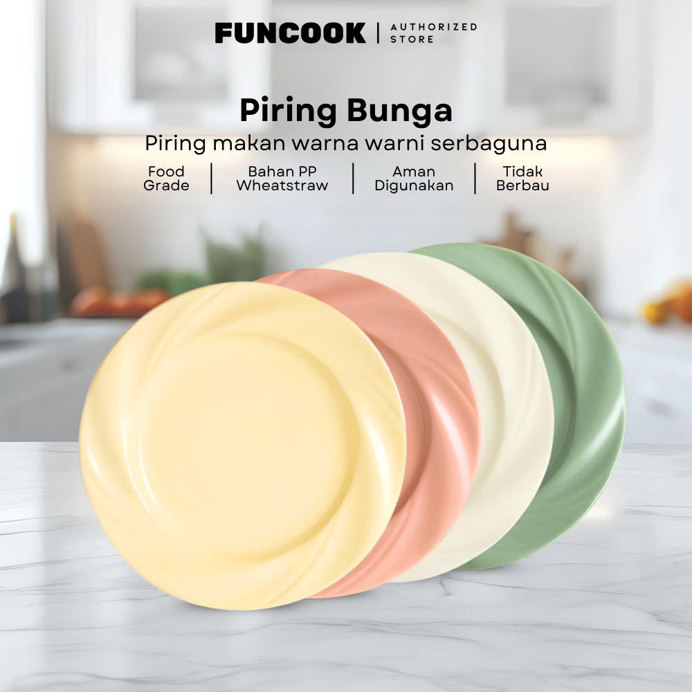 Funcook Authorized Piring Plastik Motif Bunga Piring Saji Camilan Serbaguna Snack Wheatstraw Food Gr