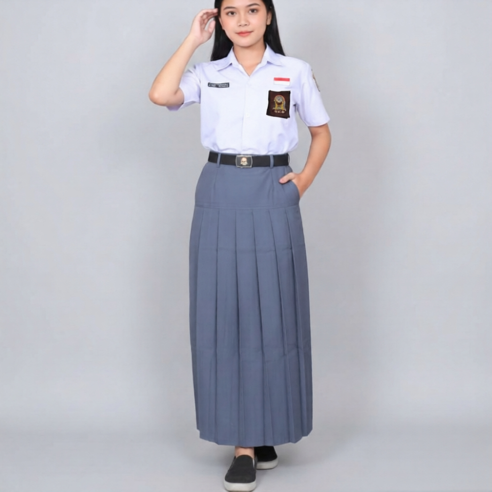 Rok Seragam Sekolah SMA Rempel Bawah Pinggang BAPING Warna Abu-abu