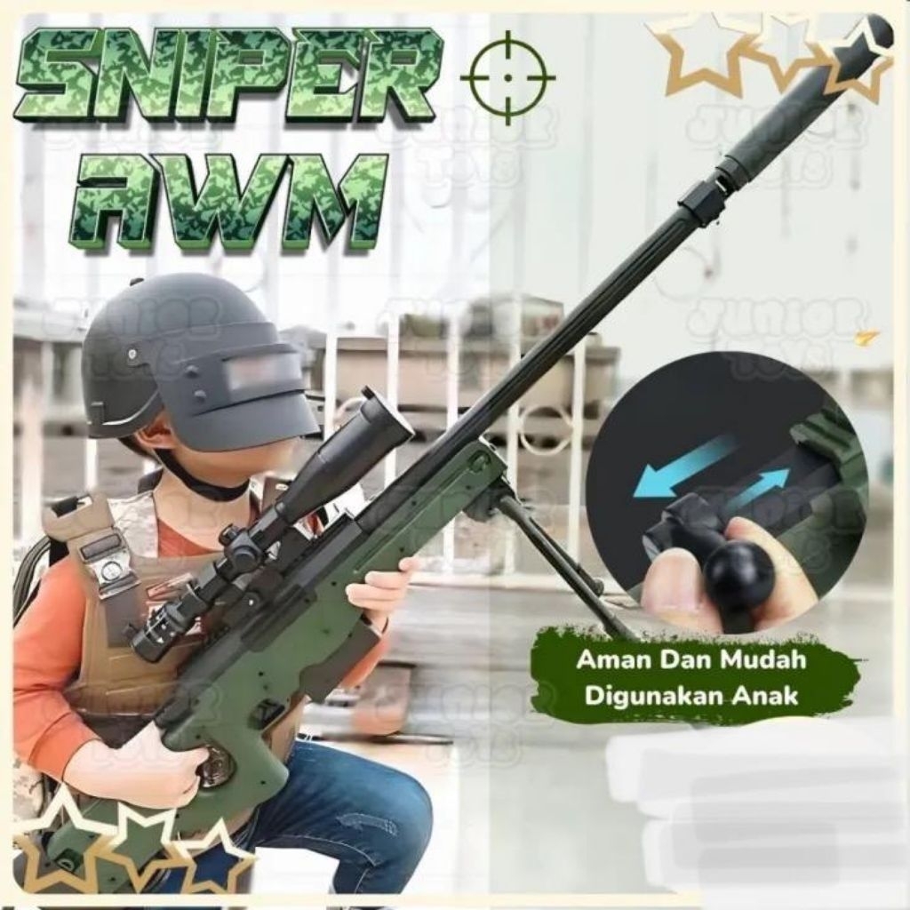 Mainan Anak Laki Tembak Tembakan Sniper AWM Besar Peluru Busa Aman Tidak Berbahaya Soft Bullet Gun T