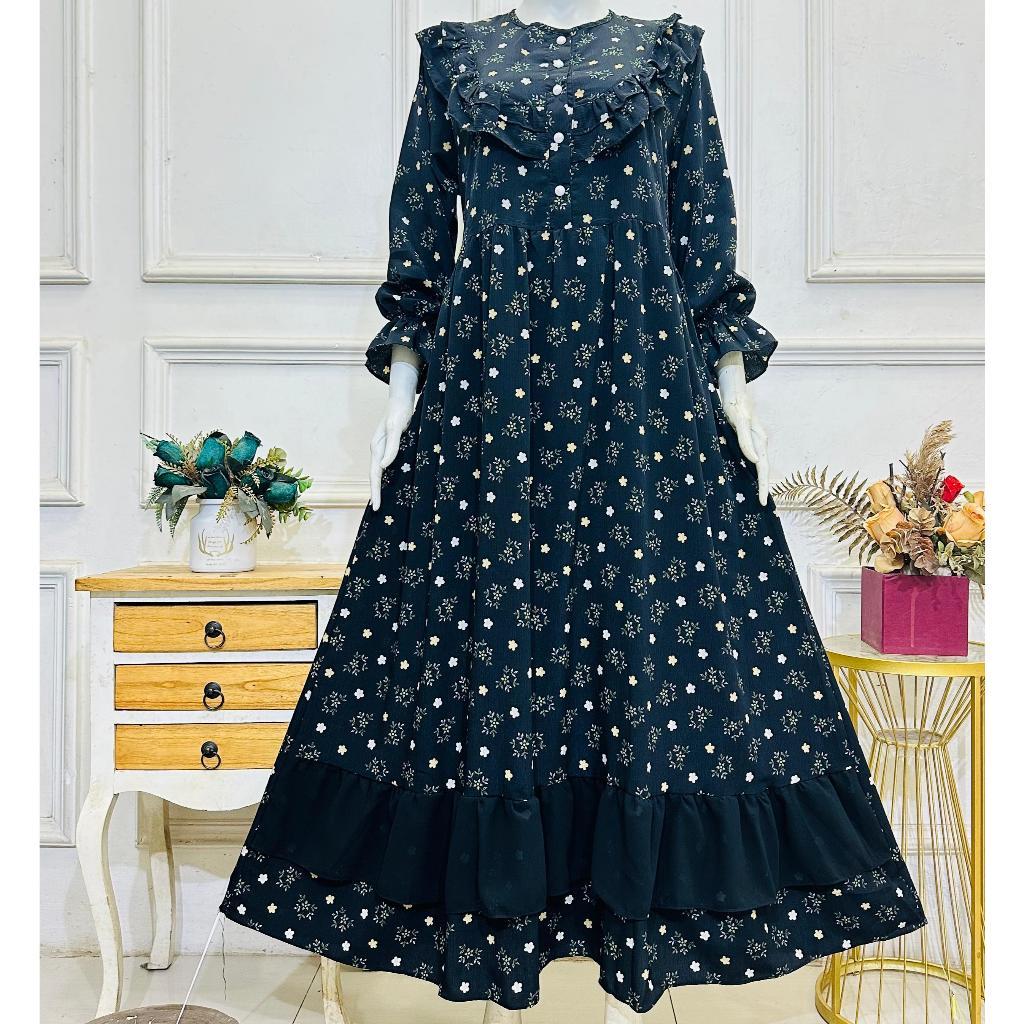 DRESS KYUNGMI EDELWEISS CRINKEL MANGO YORYU ONESIZE Gamis Wanita Modis Syar'i Desain Crinkel Elegan