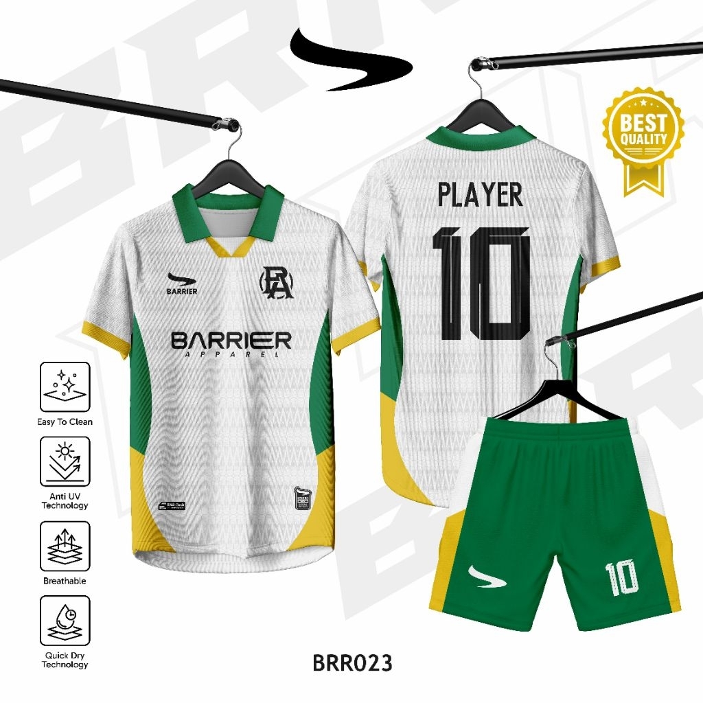 Jersey Custom Full Print Anti UV // Sepakbola // Futsal // Jersey Putih Hijau