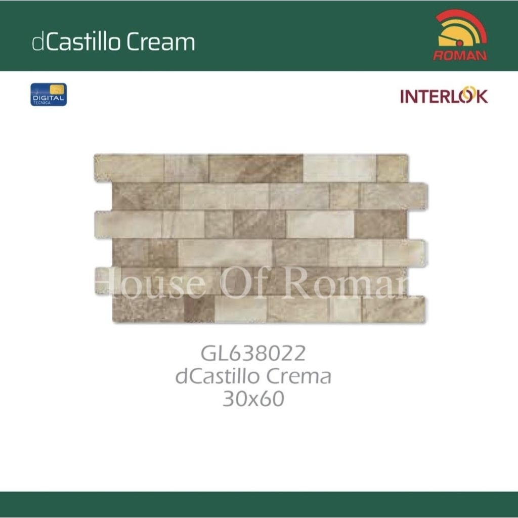 Roman Interlok dCastillo Crema 30x60 GL638022/Keramik Dinding Teras/Keramik Interlok 60x30