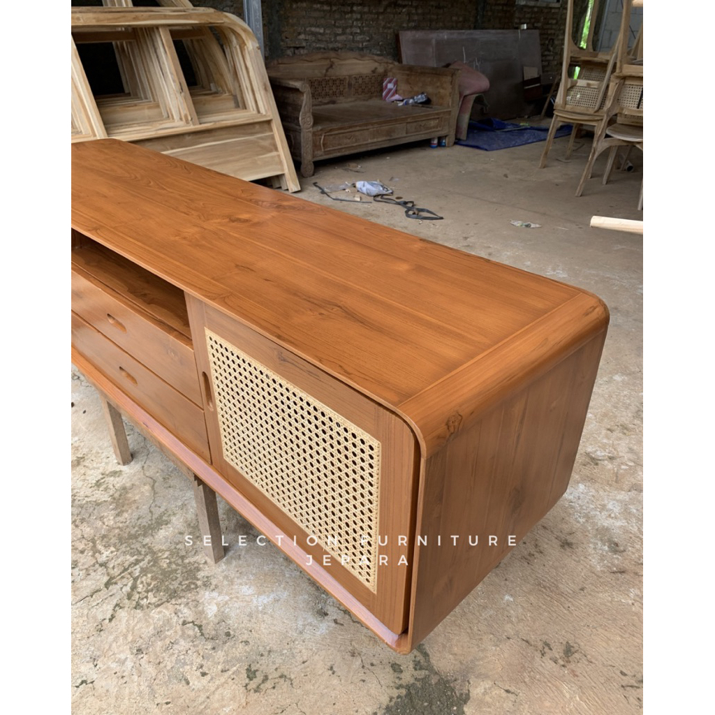 Buffet TV Gantung - Meja TV Jati Minimalis - Meja TV Retro Terbaru