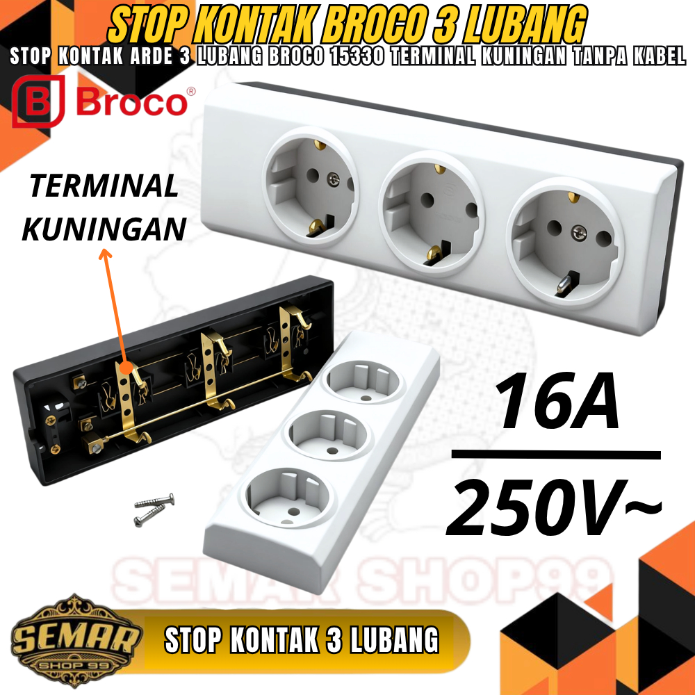 Stop Kontak 3 Lubang Putih Broco - 15330/Stopkontak Broco 3 Lubang - Stop Kontak Broco Arde 3 Lubang