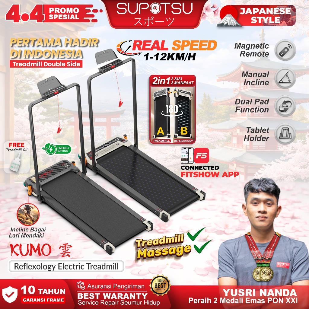SUPOTSU KUMO Treadmill Listrik Treadmill Portable Treadmill Multifungsi Treadmil Lipat Treadmill Ele