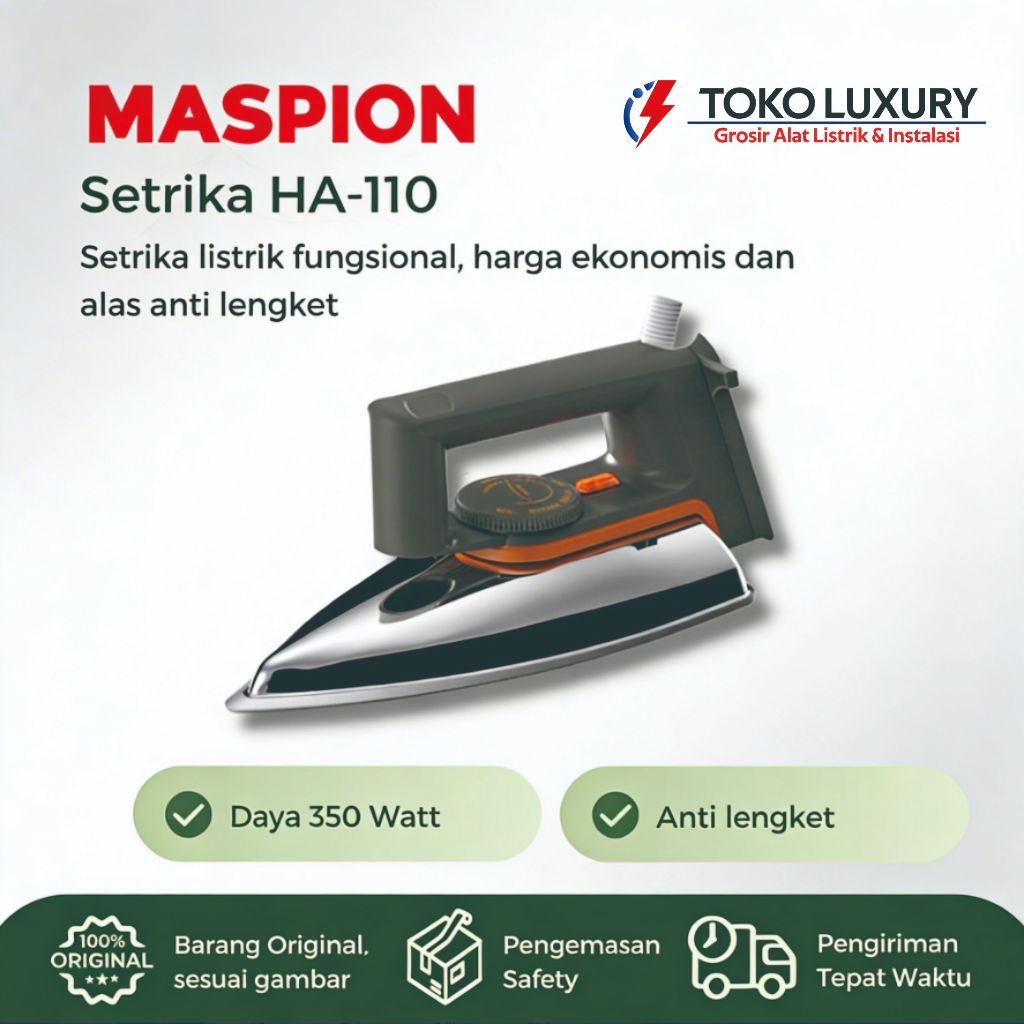 Setrika Maspion HA-110 Setrika Listrik 350 Watt Setrika Kering Original Maspion