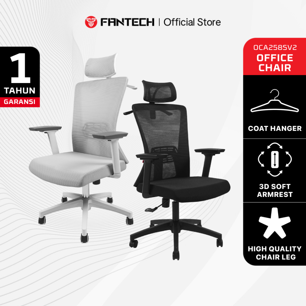 Fantech Kursi Kerja Kantor OCA258s V2 Premium Office Chair ARM REST 3D Soft