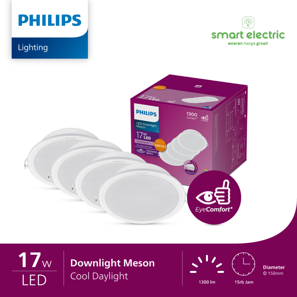 Philips Meson 17 Watt 3 Free 1 Lampu LED Downlight Tanam Plafon Bagus