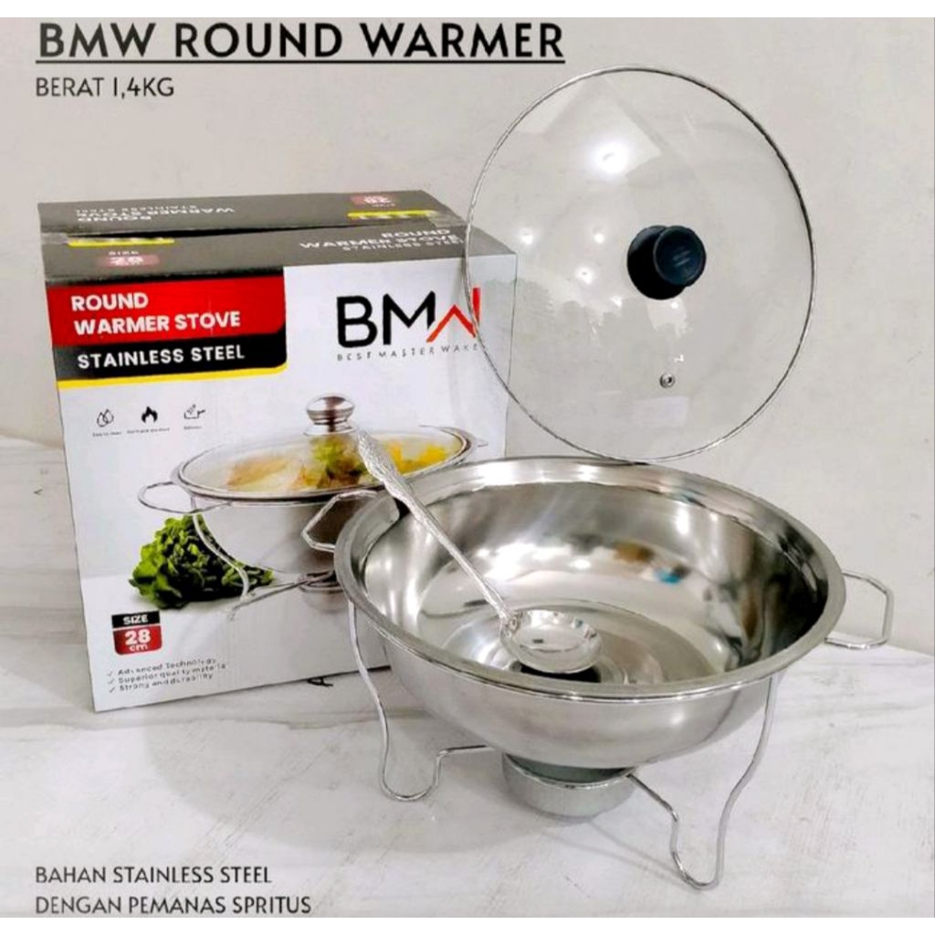 BMW round warmer stove Panci Warmer soup spritus bulat s/s 28cm