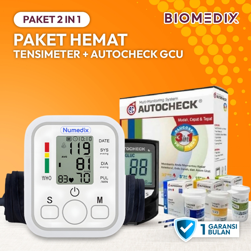 Paket Hemat 4 In 1 Autocheck 3 In 1 Mesin Alat Cek Gula  Darah Kolesterol Asam Urat / Tensimeter Dig