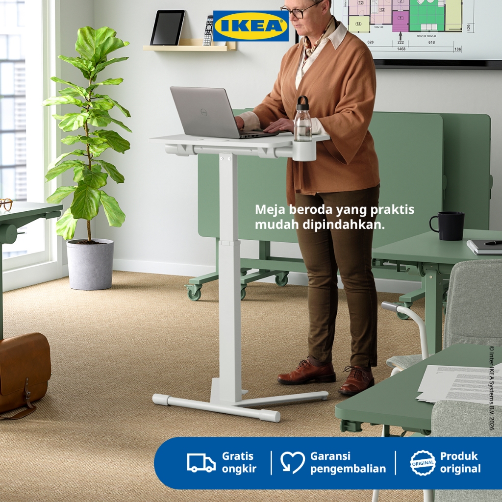 IKEA MITTZON Meja Laptop / Meja Kerja Dengan Roda Mudah Dipindahkan Putih 66x50cm