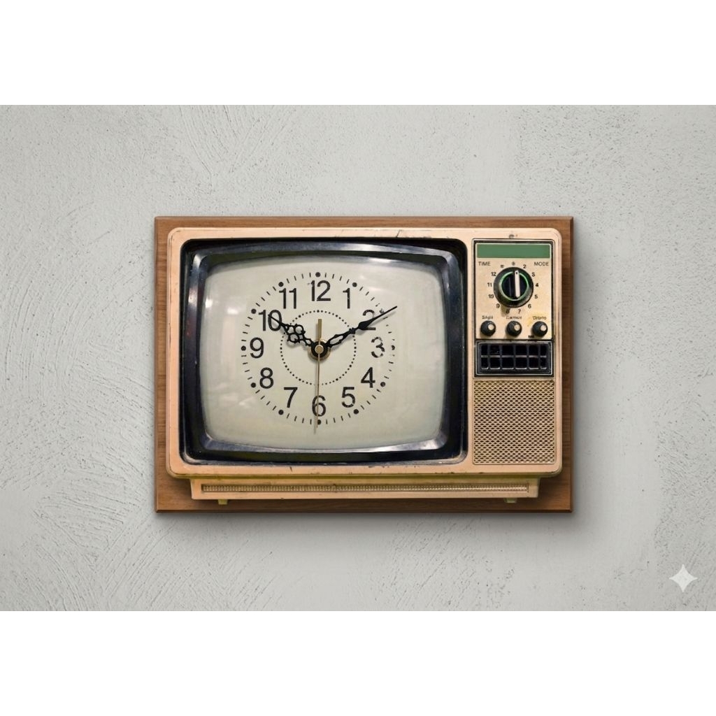 Jam Dinding Kayu Gambar Tv Jadul Aesthetik Ukuran 30 x 40 cm