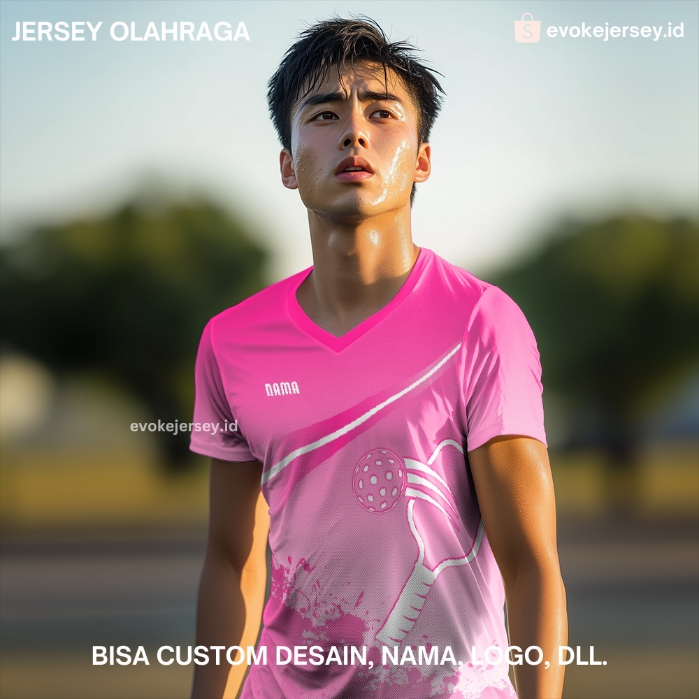 Kaos Jersey Olahraga Sport Pickleball Pink Putih Motif Abstrak 25