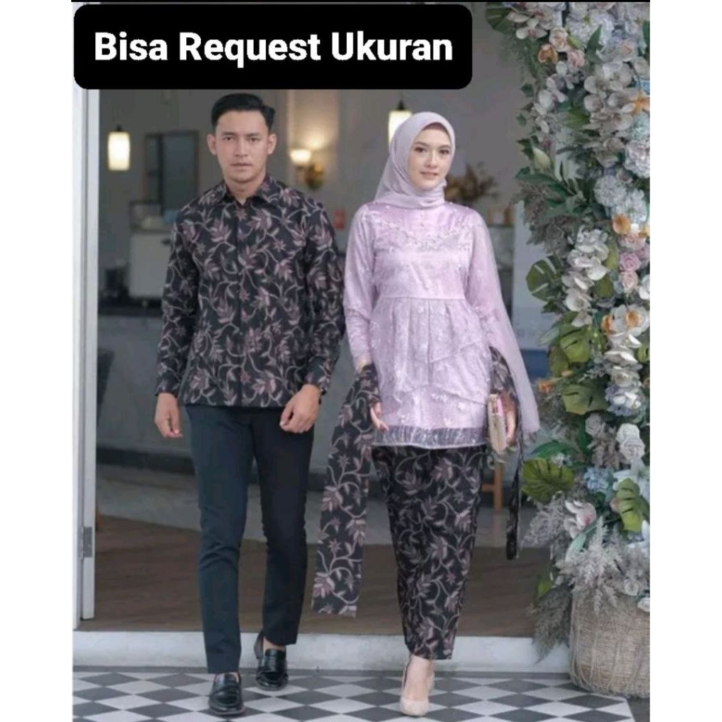 SET KEBAYA MEKA LILAC ORI COUPLE KEMEJA PREMIUM / CUSTOM ANAK & JUMBO / BAJU SETELAN SERAGAM BATIK P