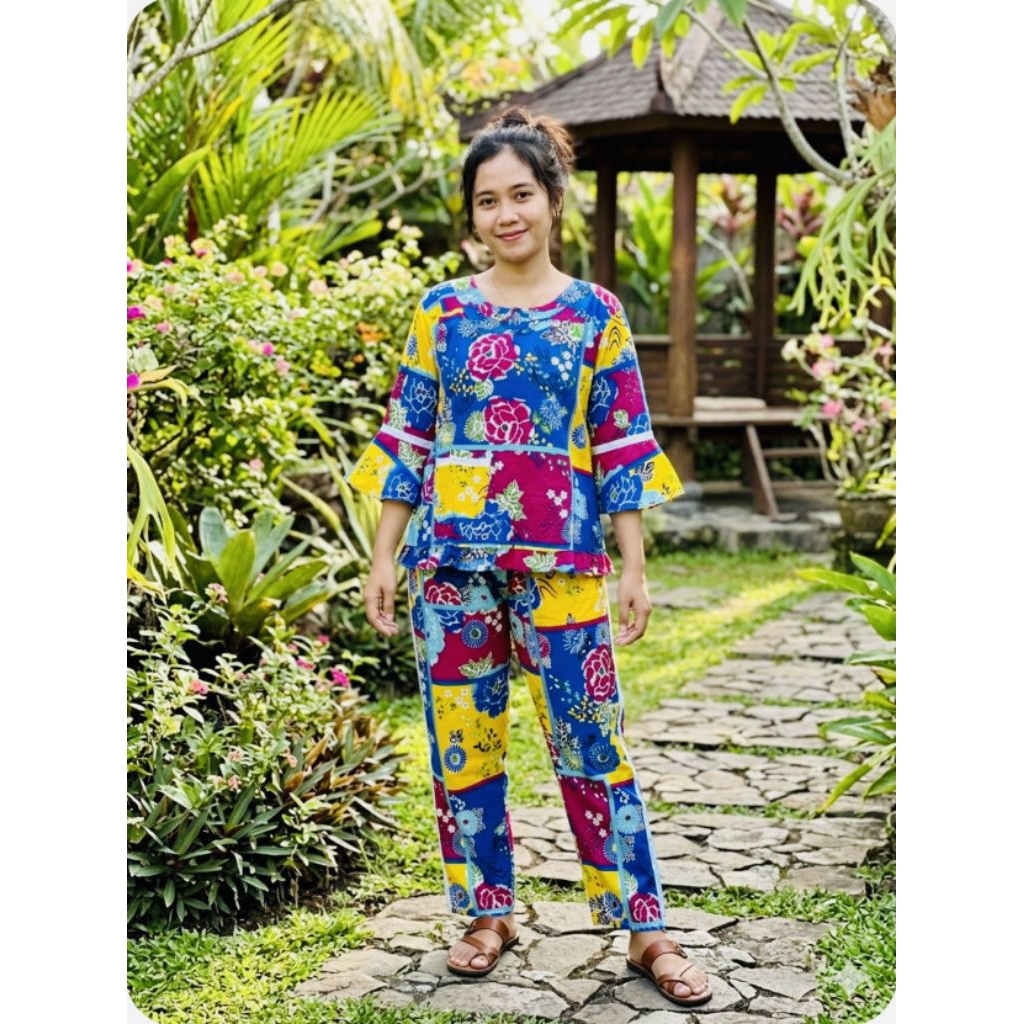 PUE SAN Batik bagan siapi-api baju tidur bahan rami