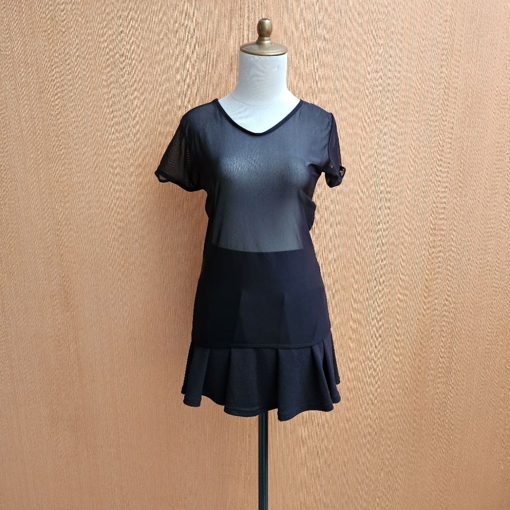 atasan wanita tile hitam M cewek lengan pendek blouse santai sexy transparan