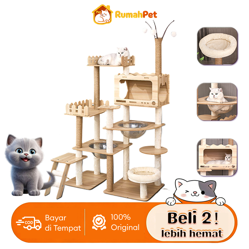 Rumah Kucing Pohon Panjat Kayu Alami Surga Bermain Kucing