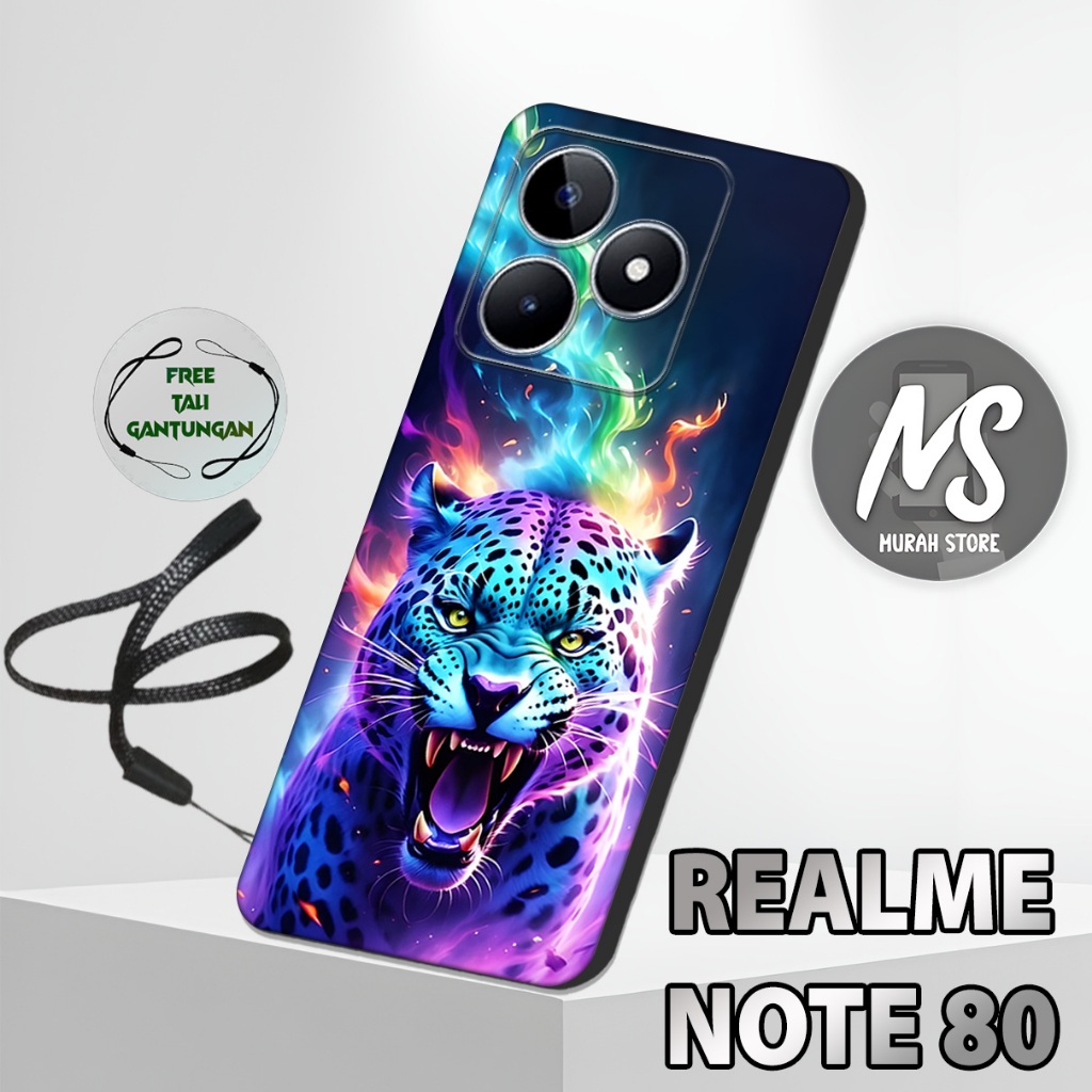 MS3 / Softcase Karet  REALME NOTE 80 + TALI GANTUNGAN HP / Motif Tiger / Case Hp REALME NOTE 80 / Si