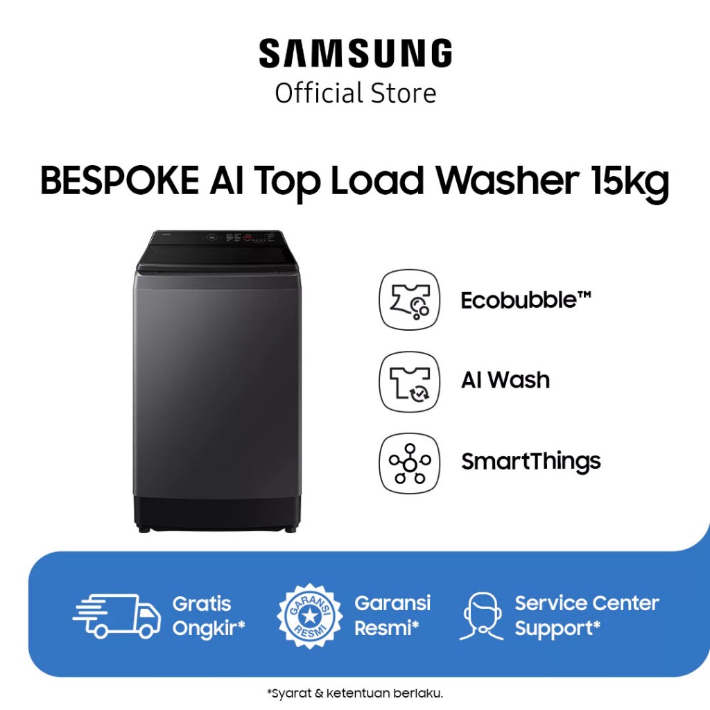 Samsung Mesin Cuci Bespoke AI Top Load Washer 15kg | WA80F15 | Hitam / Deep Charcoal