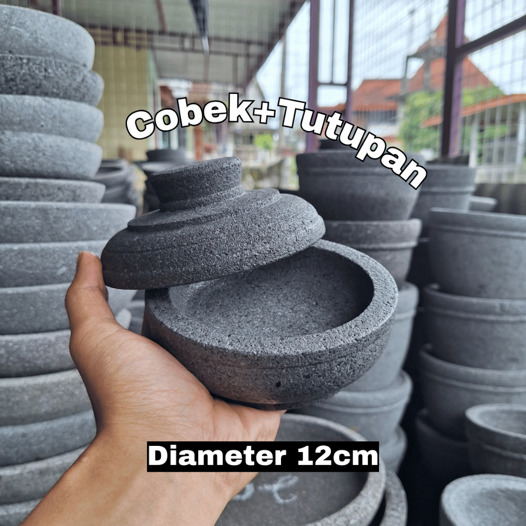 Cobek Tutupan Batu Merapi 12cm | Cobek Batu Set Tutup Asli Pengrajin Magelang