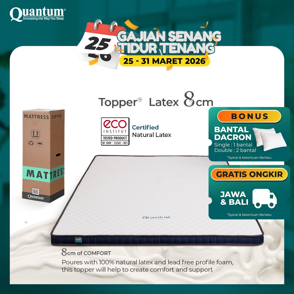 Topper Kasur Quantum Latex 8cm | Natural Latex | Kasur Ergonomis