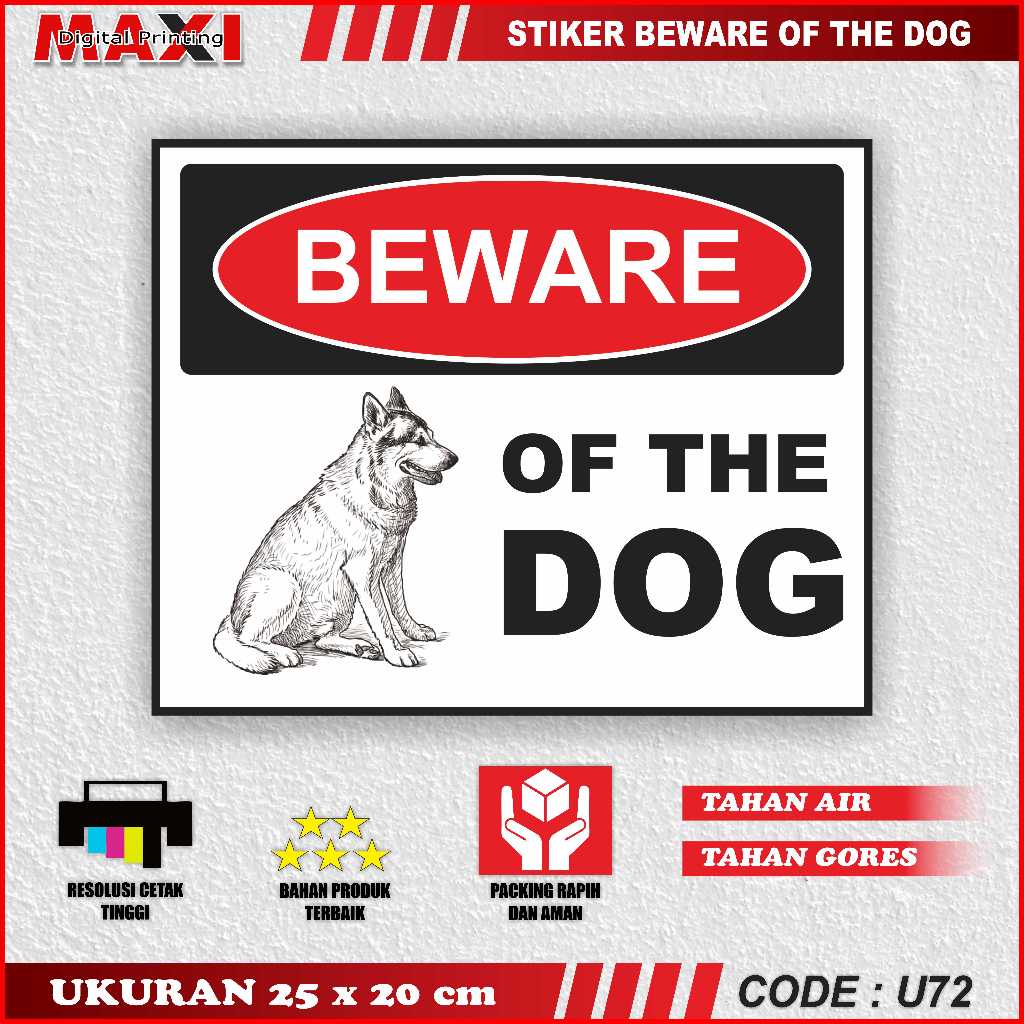 Stiker Vinyl Sign Beware Of The Dog 25 x 20 cm UV