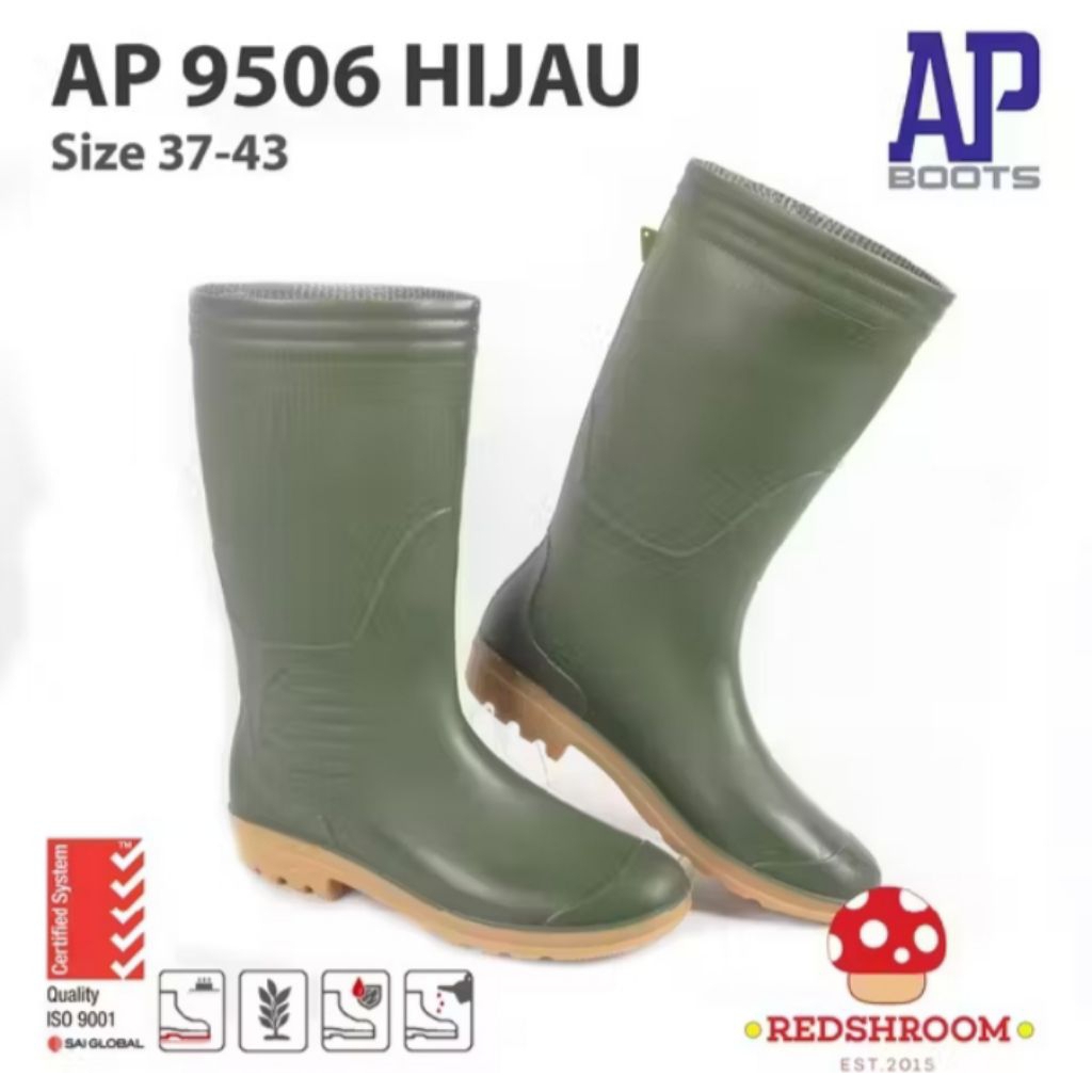 Sepatu Boot Anak Dewasa AP 2001 AP Boots Hijau Karet Lokal Anti Air & Slip Ringan Nyaman Kuat