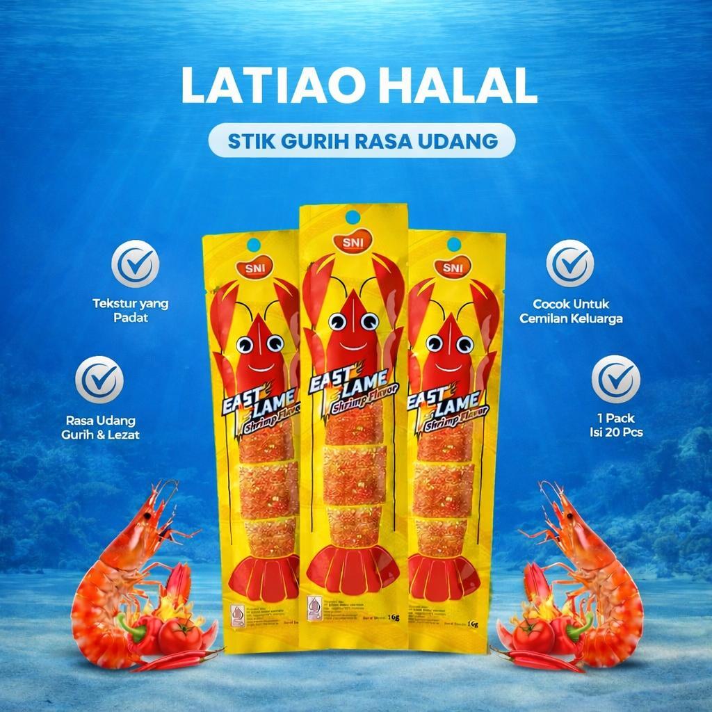 [cemilan astik] BPOM- HALAL Latiao Rasa Udang Gurih Pedas Snack Strip 16g East Flame Camilan Viral L